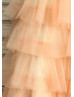 Ivory Rosette Champagne Tulle Cupcake Flower Girl Dress